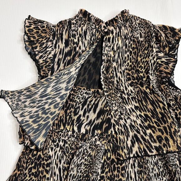 AllSaints Antheia Kiku Plissé Leopard Print Dress US10 Tiered Ruffle Rocker Chic - Picture 11 of 14